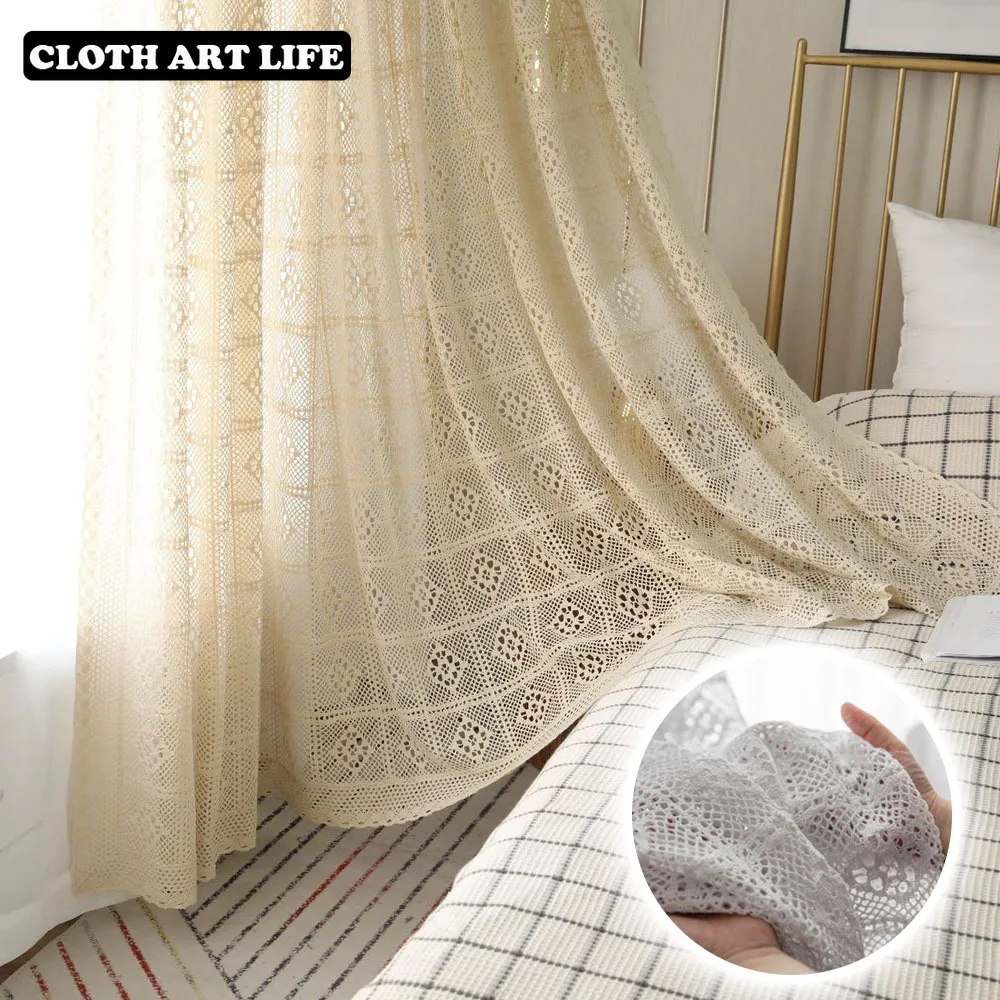 

Bohemian Retro Hollow Curtains Greece Crochet Country Style Hollow Crochet Curtains for Living Room Bedroom BNB Curtains