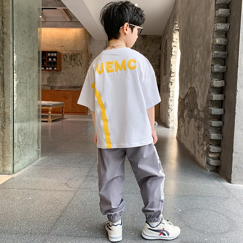 

Splicing Spring Autumn Children's Clothes Suit Baby Boys T-Shirt+ Pants 2pcs/Set Kids Teenage Top School Beach Boy Clothing