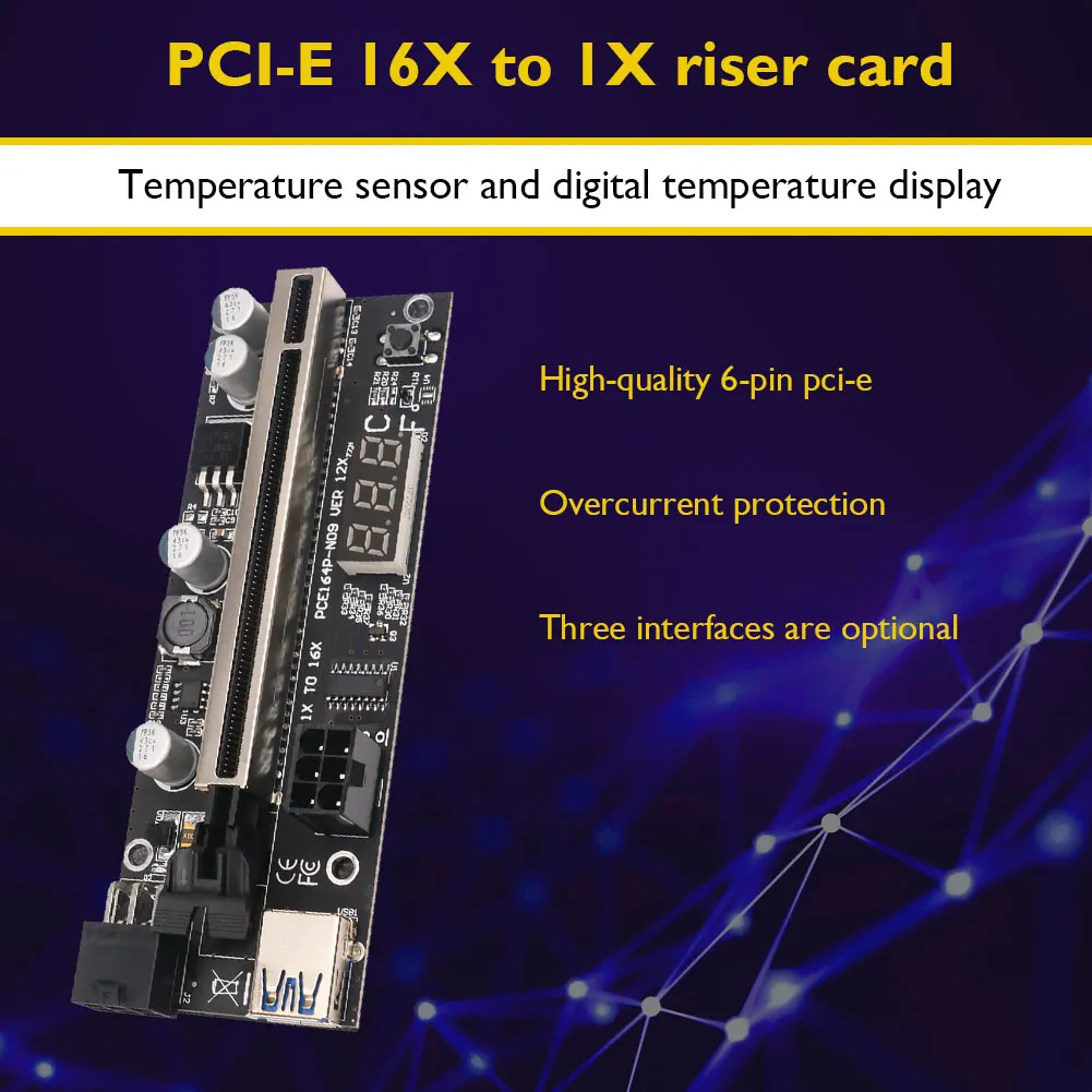 PCIE Riser карта PCI E X1 до X16 009S Plus Dual 6Pin для графической карты GPU майнинга биткоинов с
