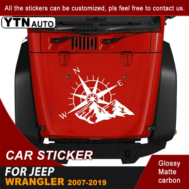 Car Sticker For Jeep Wrangler 2007-2016 2017 2018 2019 Bonnet Hood Scoop Compass Styling Graphic Vinyl Car Decal Accessories