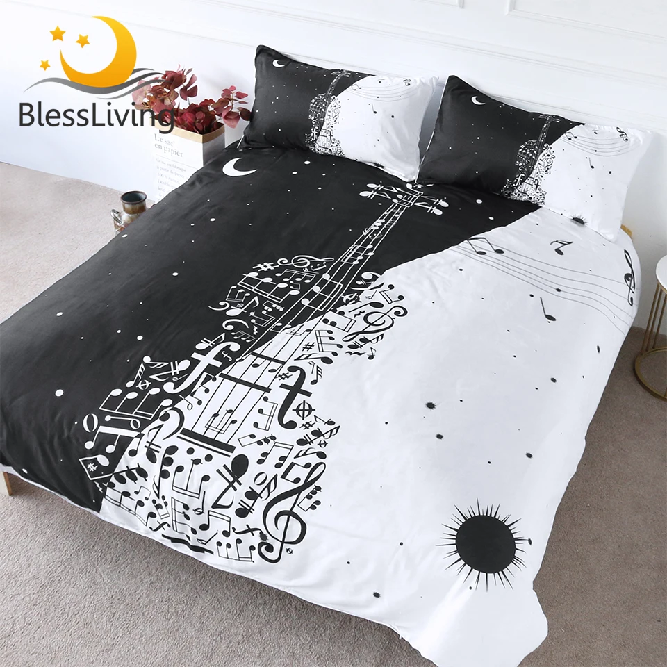 Комплект постельного белья для гитары с музыкальными нотами покрывало одеялом