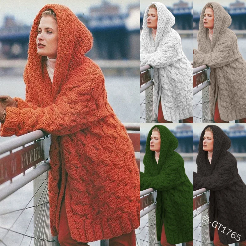 

Solid Knitted Cardigan Hooded Sweater Women 2021 New Autumn Winter Coats Casual Fashion Clothing High Street Sweaters Female