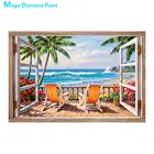 Пейзаж за окном Алмазная картина круглая полная дрель пляжное живописное кокосовое дерево DIY Мозаика вышивка 5D Вышивка крестом