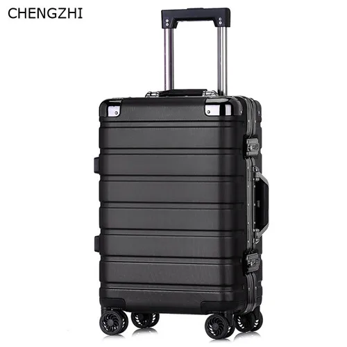 black CHENGZHI, 20 дюймов, 24 дюйма, новинка, чемодан на колесиках, для мужчин, бизнес, для кабины, на колесиках, алюминиевая рама, для женщин, дорожная сумка - Цвет: black