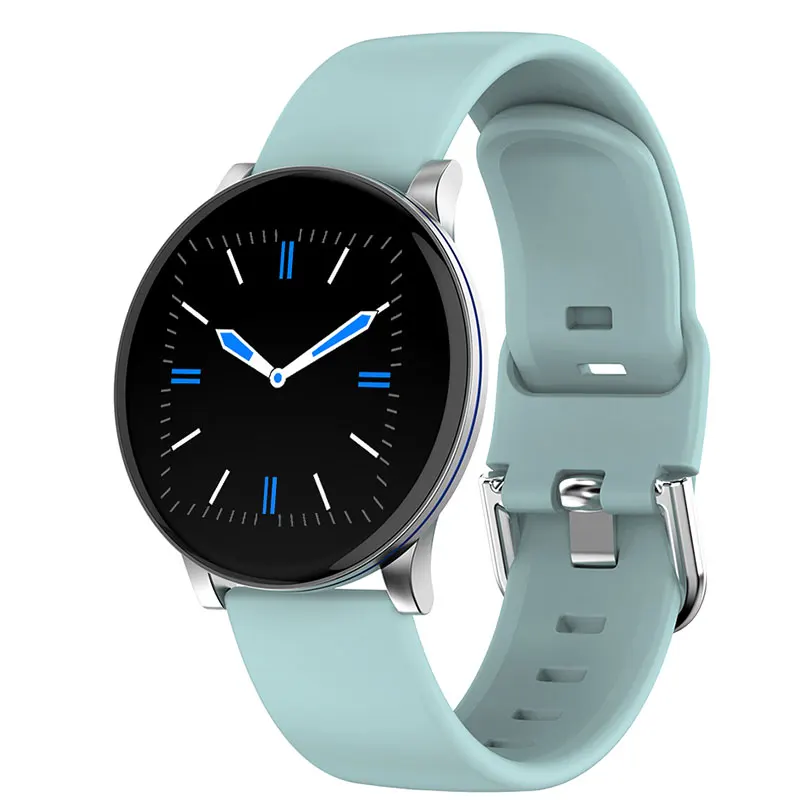 silicone light blue Круглые умные часы для женщин и мужчин, умные часы для Android, IOS, электроника, умные часы, фитнес-трекер, браслет из нержавеющей стали, Смарт-часы - Цвет: silicone light blue