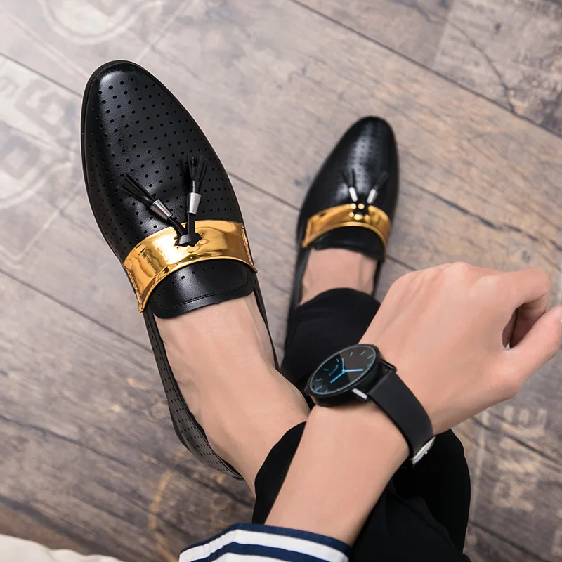 

Men Loafers Shoes Casual Moccasins Flats Zapatos Hombre hole Breathable tassel British Style club party Shoes Chaussure Homme