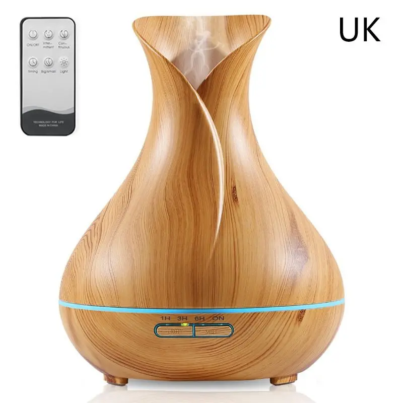 

400ml Aroma Diffuser Essential Oil Ultrasonic Air Humidifier Wood Grain 7 Color Changing LED Lights for Home Office R2JD