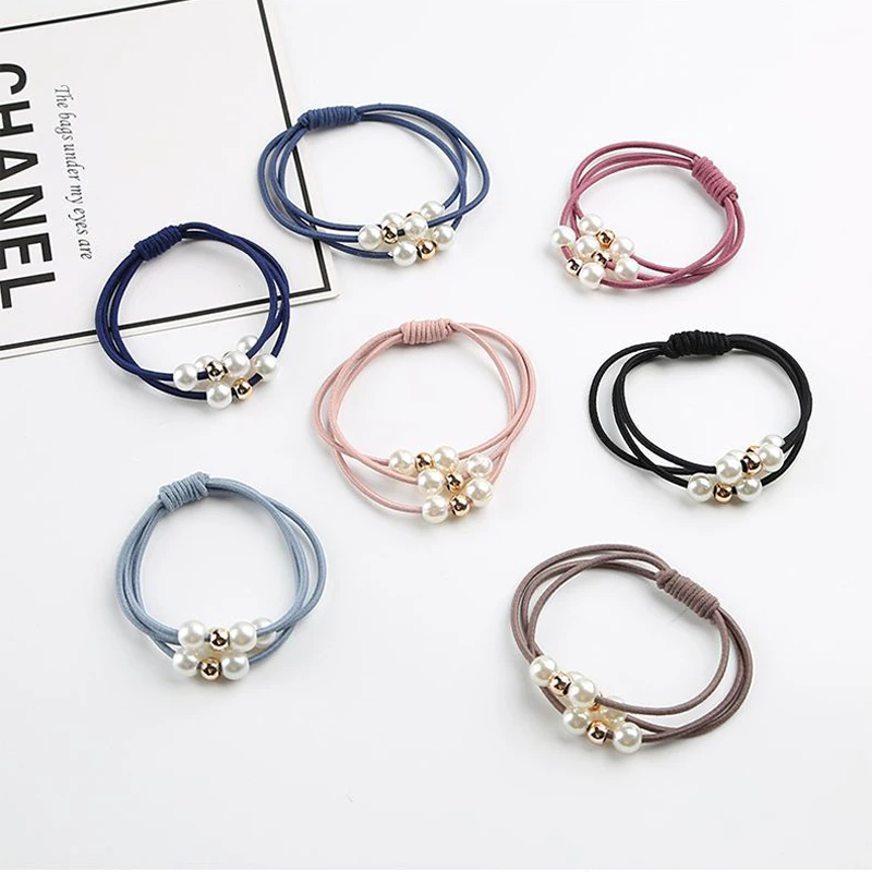 7 шт./лот Женская резинка для волос с разноцветными жемчужинами базовая