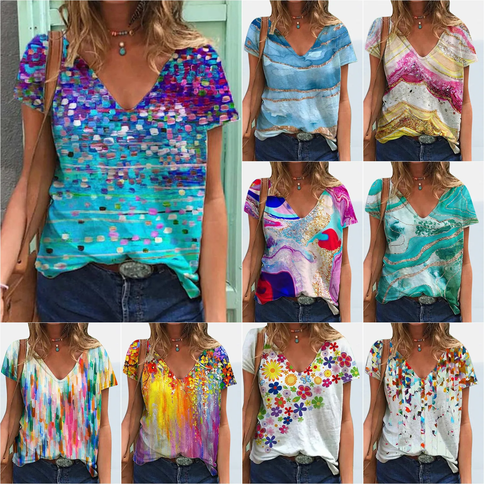 

2021 Hot Summer New Loose Print Half Sleeve Street Fashion Women's T-shirt