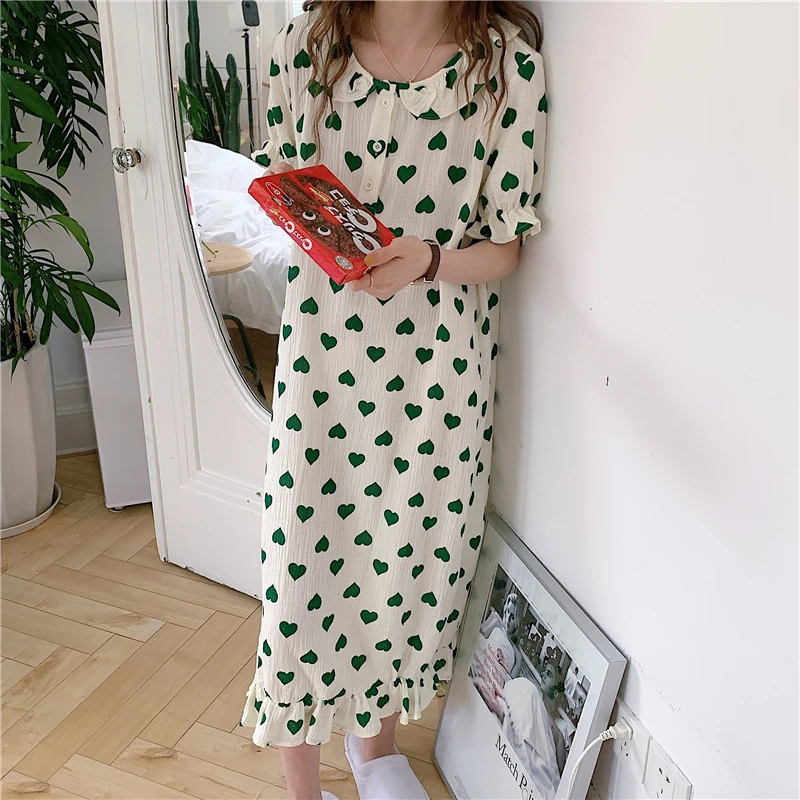 

CBAFU love heart print nightgowns women home clothes night dress sleepwear girls sleepdress short sleeve loungewear cotton N069