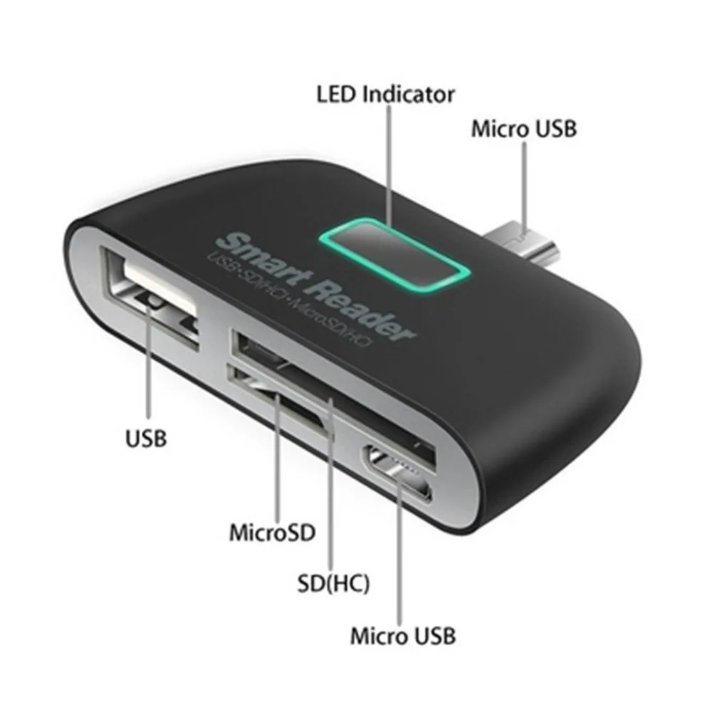 4-в-1 многофункциональный USB 2 0 SD кардридер TF OTG адаптер с Micro зарядным портом для ПК