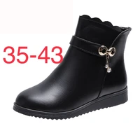 fashion winter boots black shoes zipper pu leather warm plush ankle boots non slip fur snow boots flat shoes big size 35 43