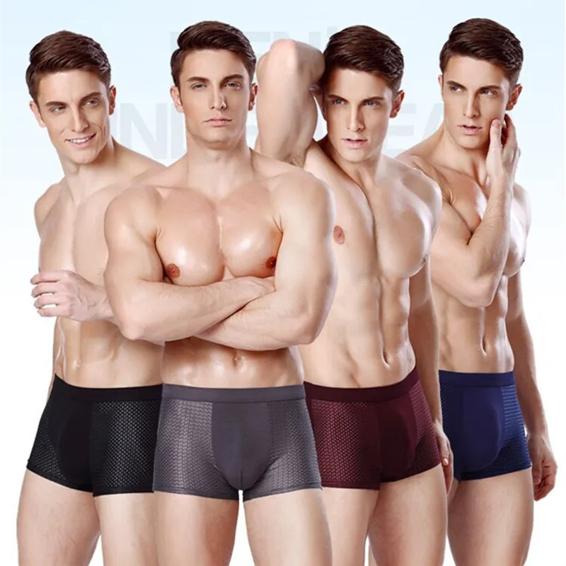 4pcs/Lot Men's Panties Male Underpants Man Pack Shorts Boxers Underwear Slip Homme Calzoncillos Bamboo Hole Large Size 6XL7XL8XL