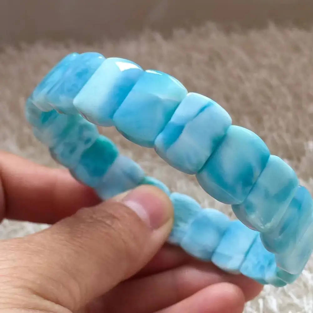 Натуральный Синий Larimar прямоугольник из бисера браслет для женщин мужчин 13x8 мм