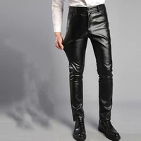 spring fashion mens fashion rock style pu leather pants mens faux leather slim fit motorcycle trousers