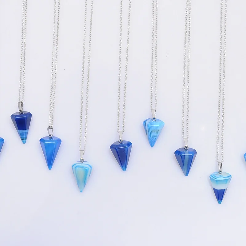 

Stripe Agate Chakra Reiki Healing Hexagonal Pyramid Crystal Pendant Pendulum Necklace
