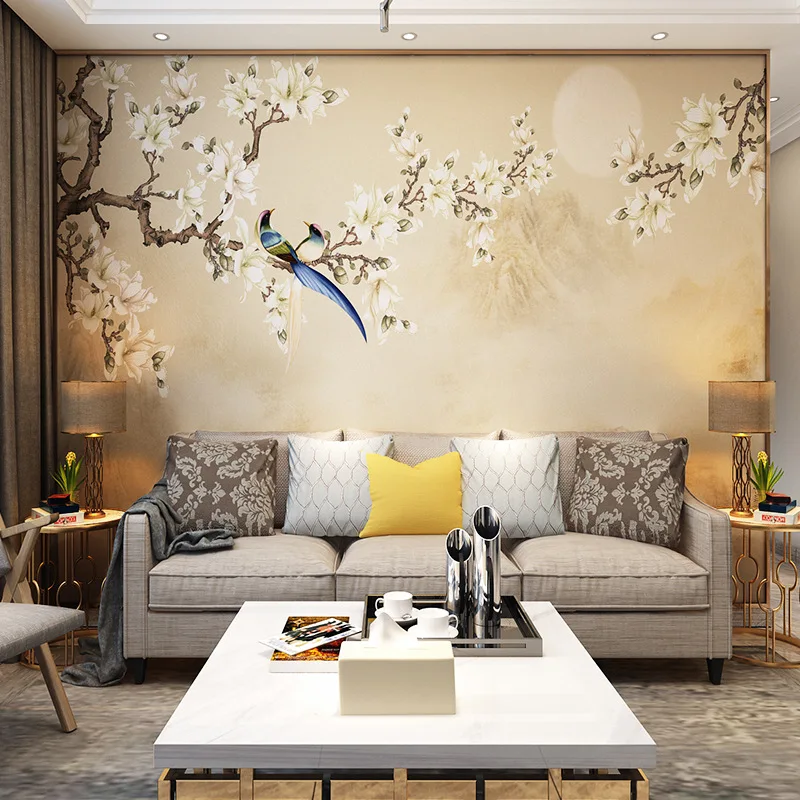 

Пользовательские 3D фото обои в китайском стиле ручная роспись Магнолия Цветы и птицы большая роспись спальня гостиная ТВ фон