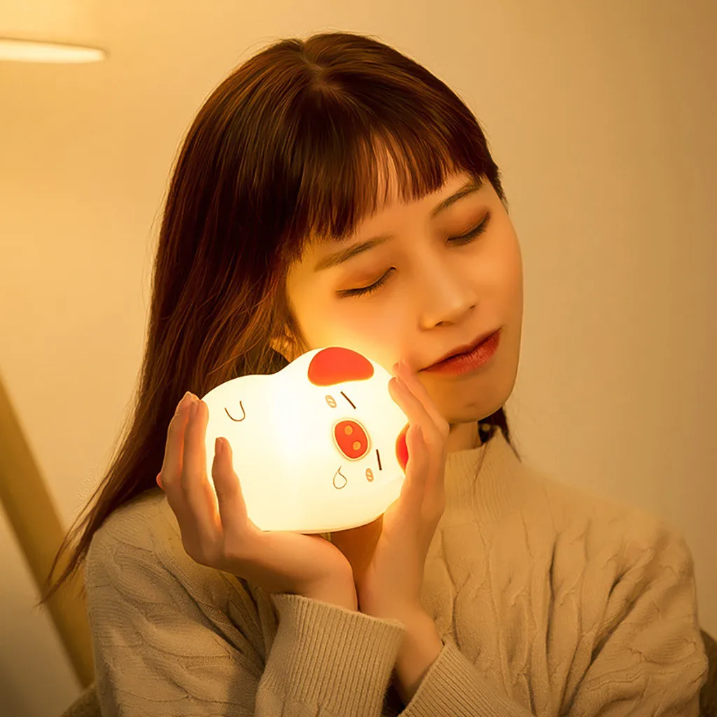 Cute Pig Night Light Silicone Children Birthday Gift Soft Cartoon Animal Gadgets Funny Holiday Girl Toys #C |