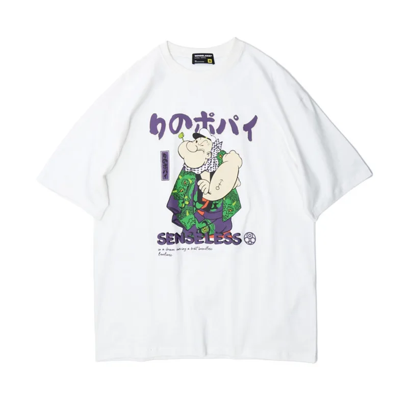 Футболка мужская в японском стиле Харадзюку свободная Модная рубашка с круглым