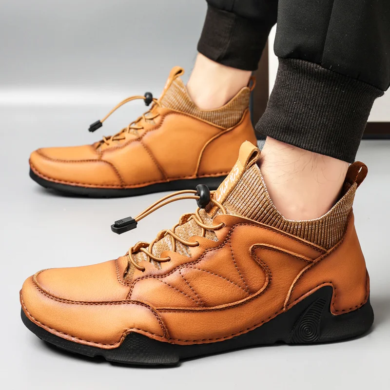 Мужские кожаные ботинки ручной работы коричневые ботильоны повседневные