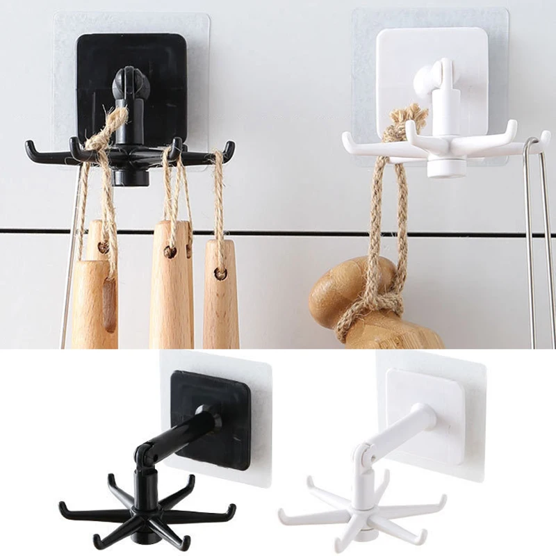 

360 Degree Rotating Folding Hook Durable Storage Rack with 6 Hooks Kitchen Supplies --M25