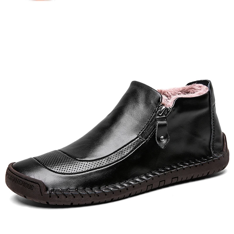 Мужские ботинки ручной работы JUNJARM черные кожаные ботильоны на молнии теплые