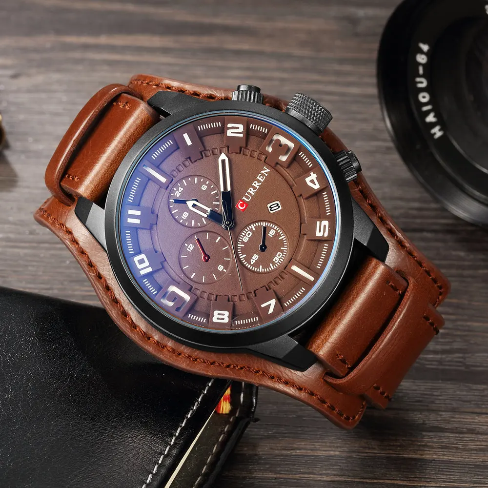 Top Brand Luxury Mens Watches Male Clocks Date Sport Military Clock Leather Strap Quartz Business Men Watch Gift