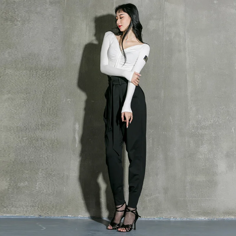 Женские топы и брюки для латиноамериканских танцев черная рубашка красные Танго