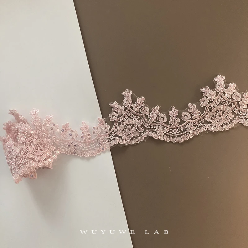 1 ярд 8 см теплый розовый цвет слоновой кости Блестки полиэстер вышивка Venise