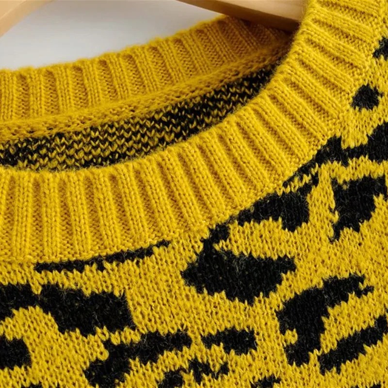 NSZ женский свитер с леопардовой раскраской животным принтом вязаный пуловер