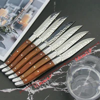 6pcs laguiole steak knives rose wood handle table knives hammer blade dinner knifes japan tableware wood cutlery 25cm 8 25inch