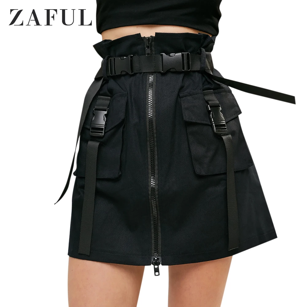 ZAFUL трапециевидная юбка с пряжками и карманами Повседневная Уличная мини-юбка