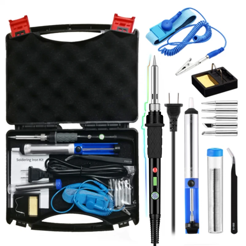 60W 110V 220V электрическая температура регулируемый паяльник Комплект с железными