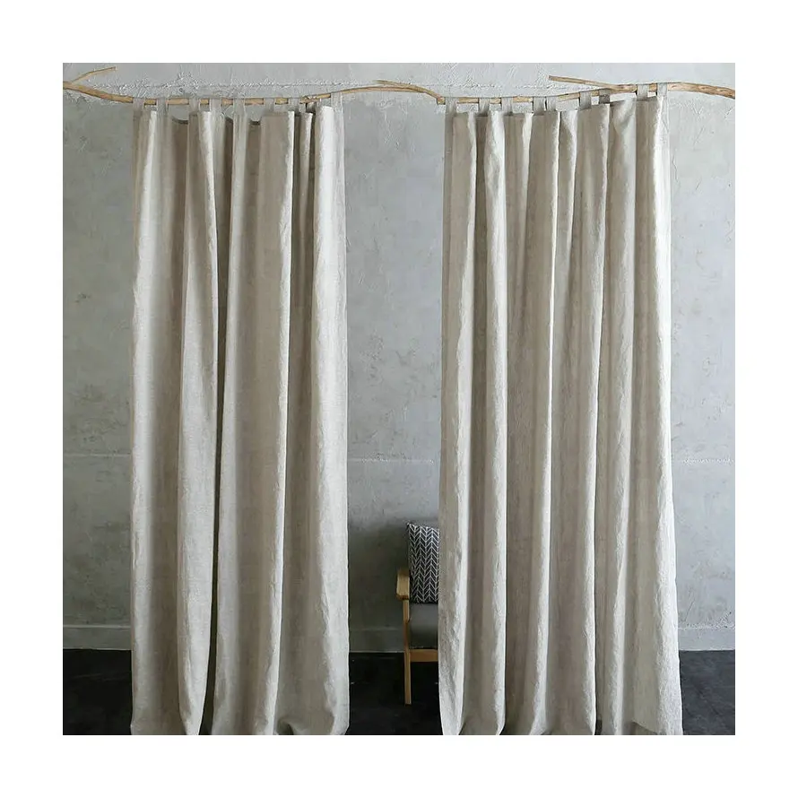 

Natural Linen Curtains Solid Color Vintage Style Curtain Semi-blackout Window Treatment Cortinas for Living Room Bedroom