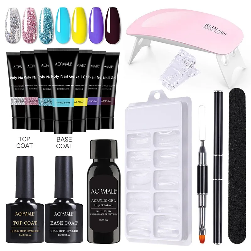 

AOPMALL 7 Color Flash Poly Nail Gel 20 Pcs Starter Nail Kit UV/LED Lamp Soak Off Extension Gel Nail Polish Set Builder Tool