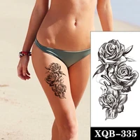black ink lines temporary tattoo stickers plain flower rose leaves fake tattoos waterproof tatoos arm large size for women girl