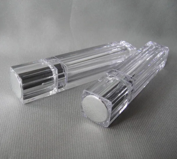 

8ml square shape transparent lip gloss/color cream tube lip balm tube or lip stick with gold/silver top plastic stopper inside