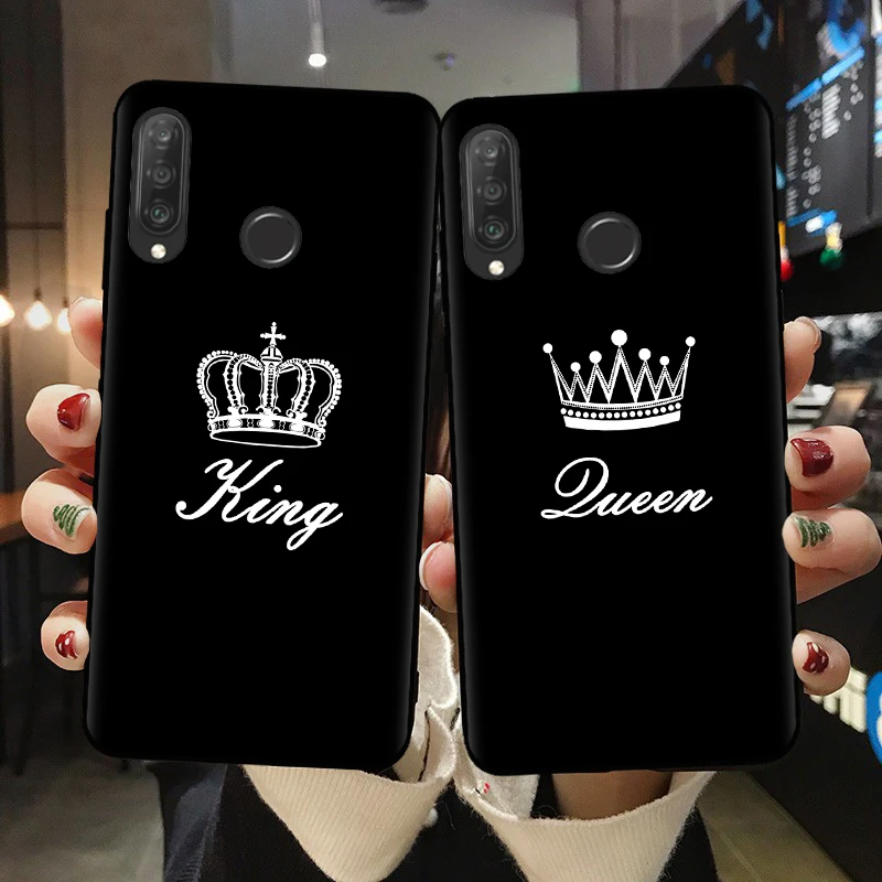 Король Королева Корона пара телефонный чехол для Huawei P10 P20 P30 P40 Lite Черный