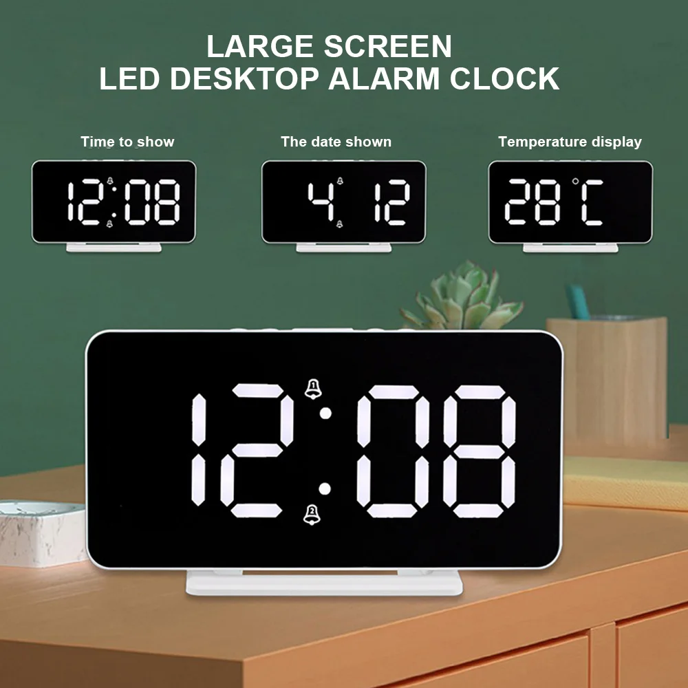 

Led Mirror Digital Clock with Large LCD Temperature Display 3 Level Brightness Adjustable USB Electronic Clock with Backlight