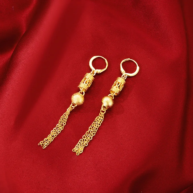 

Real 14K Gold Plated Earring Elegant Long Tassel Beaded Drop Earrings for Women Wedding Engagement Fashion Jewelry Gifts Female