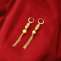 real 14k gold plated earring elegant long tassel beaded drop earrings for women wedding engagement fashion jewelry gifts female