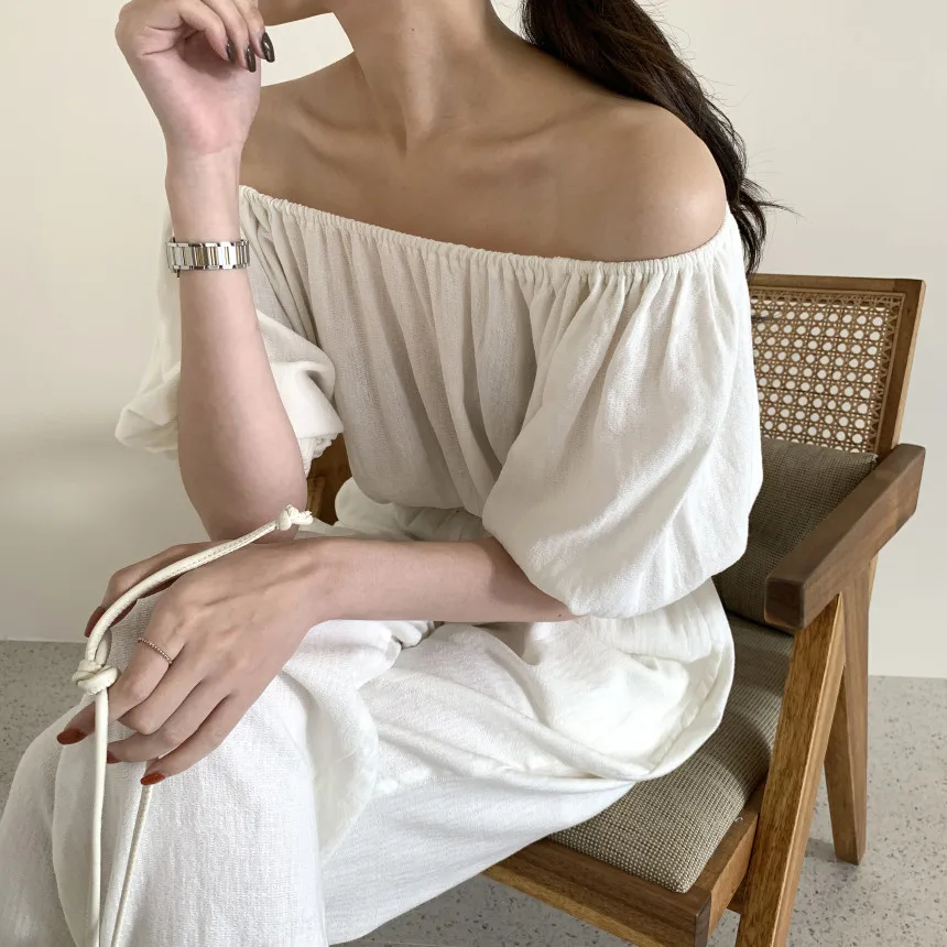 

Summer 2 Peice Set Women Elegant Sexy 2021 New Backless Off Shoulder Top Holiday Beach Long Pants Outfits