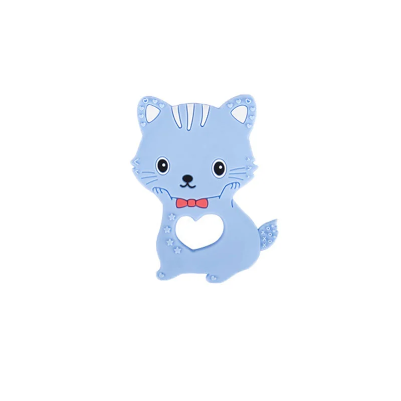 Cat Blue 5 шт. детские игрушки для прорезывания зубов силиконовая подвеска-прорезыватель с изображением кота обезьяны жирафа, рыбы, животных, не содержит бисфенол, маленький Прорезыватель для зубов, 6 стилей - Цвет: Cat Blue