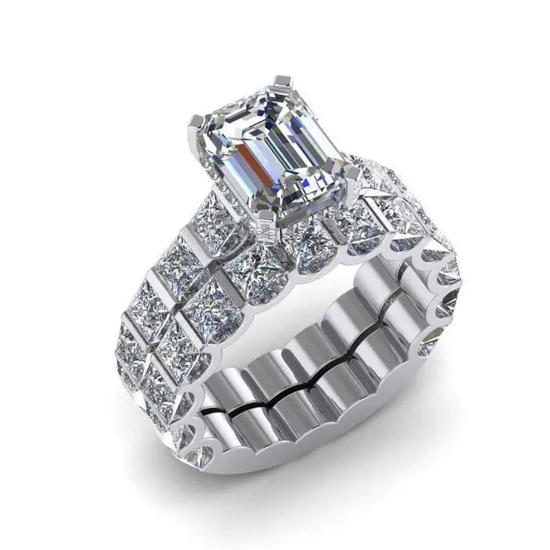 

Mifeiya 2 Pcs/Set Trendy Couple Geometric Square Cubic Zircon Crystal Rhinestone Female Wedding Ring for Women Girl Engagement