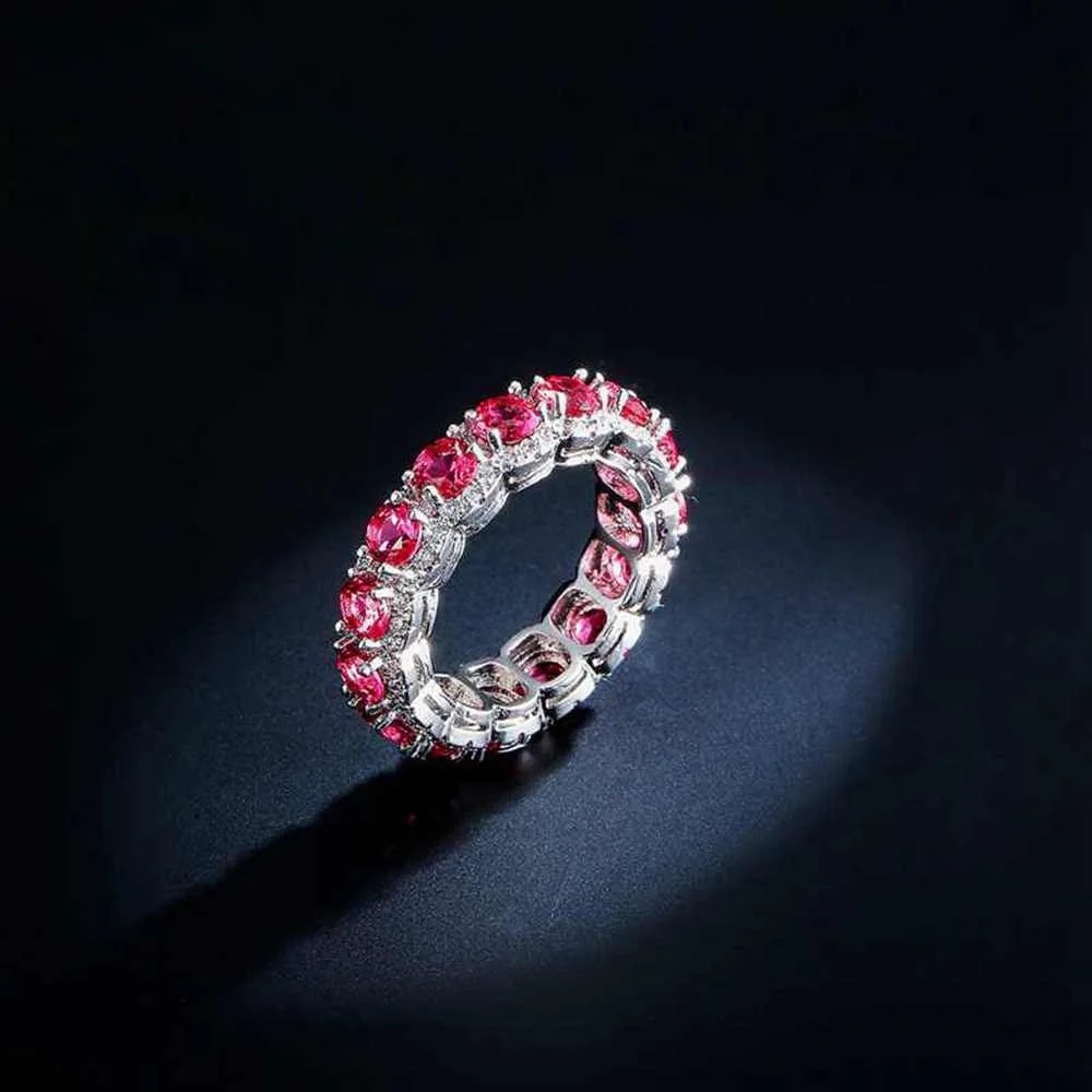 

CHAMSS 2021 Новинка S925 Серебряное кольцо с микро-инкрустированным Рубином простое циркониевое кольцо с лентой элегантное индивидуальное обруча...