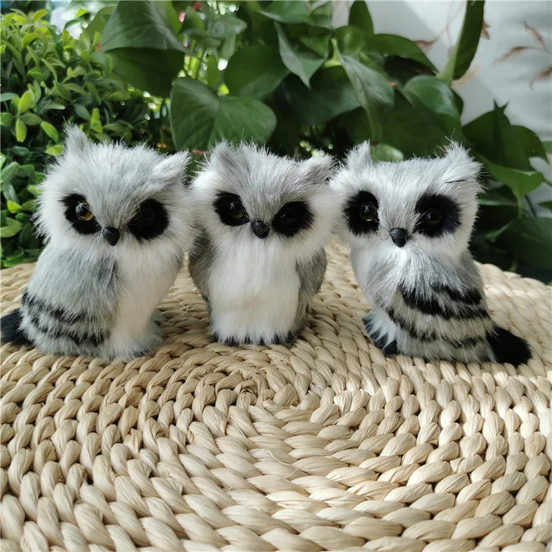 

3 pcs a set cute real life owl models plastic&furs gray owl dolls home decoration gift about 6x6x9cm xf2686