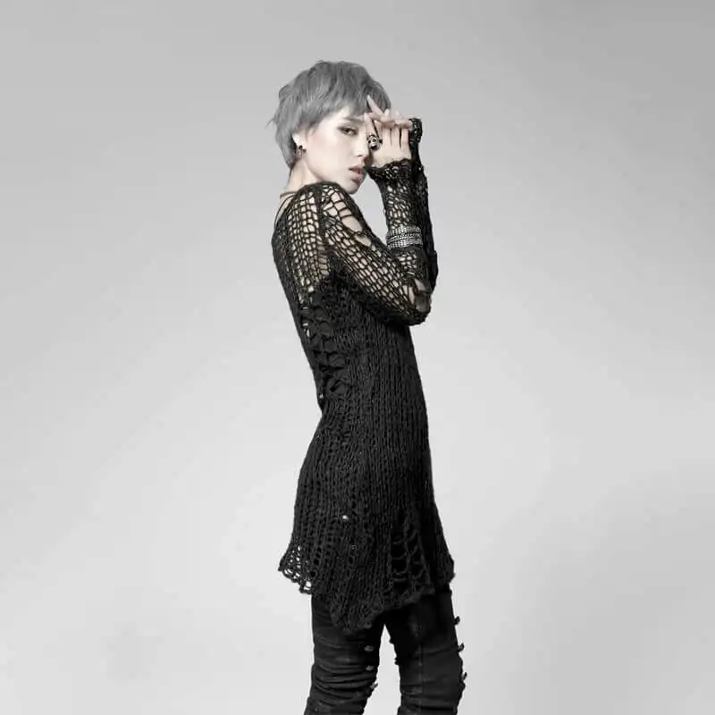 Женский Повседневный свитер в полоску с прорезями стиле панк PM-004 | Женская одежда