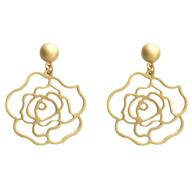 

S925 needle Metal Earrings Fashion Jewelry Popular Style Metal Golden Plating Flower Dangle Drop Earrings Women Girl Party Gift