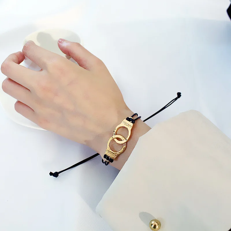 

100 pcs /lot European and American men and women 50 degrees gray letter handcuffs bracelet punk wind leather rope woven bracelet