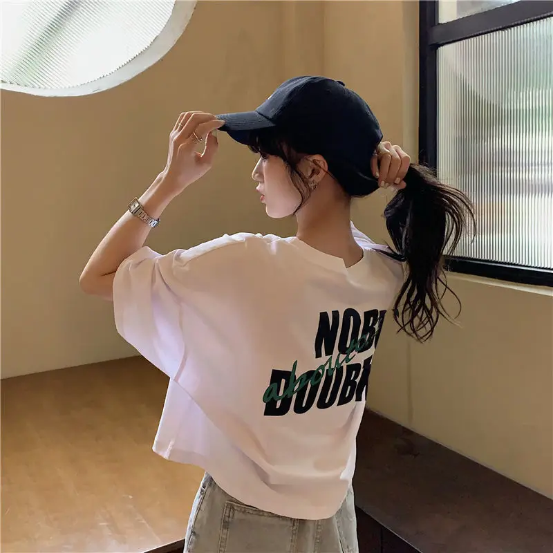 

Ins short sleeve t-shirt female students summer new Korean loose BF style short half sleeve middle sleeve T-shirt fashion